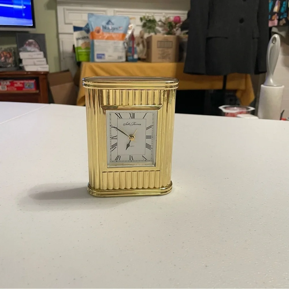 Seth Thomas Art Deco Mantel Clock - All Brass Vintage 1960 ..works With Alarm.